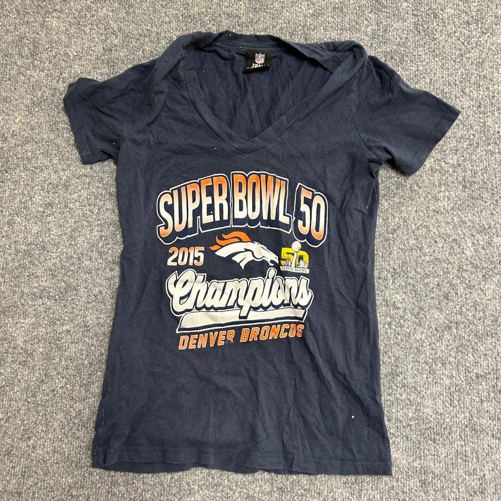 NFL Team Apparel T-Shirt Womens Size S Navy Denver Broncos Super Bowl 50 Champs